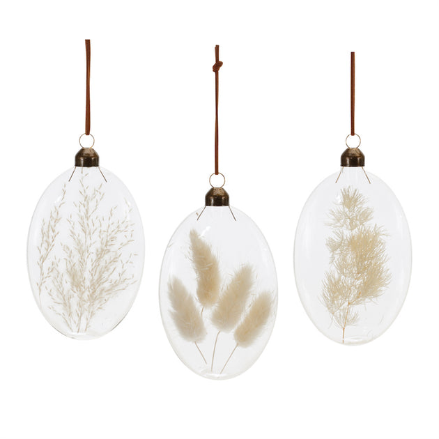 Melrose International Floral Glass Ornament White/Beige 2