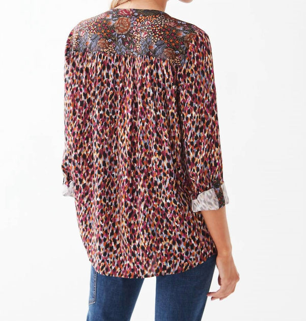 FDJ Smocking Detail Roll Up Sleeve Shirt Multi Small 3