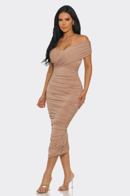 TRUEDAMES Elysian Midi Dress Brown Medium 3