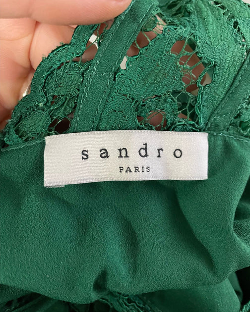 Sandro Paris Riviera Lace Mini Dress In Green Rayon