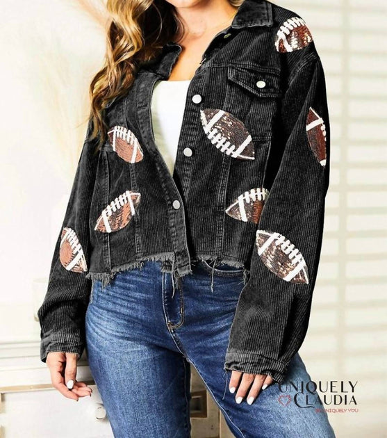 Sweetama Touch Down Sequined Black Corduroy Jacket Black Large 2