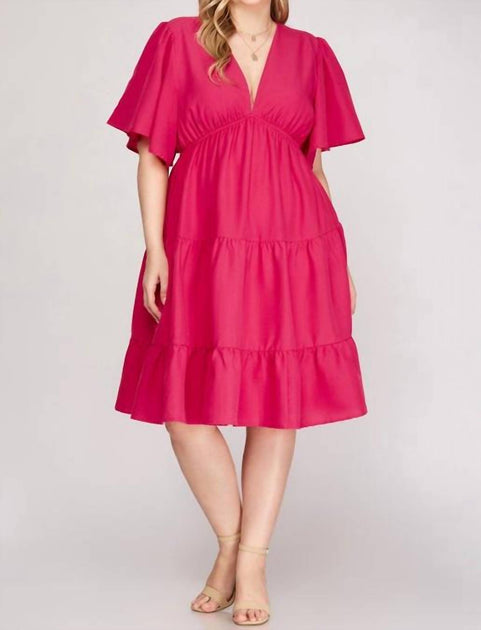SHE + SKY Plunge Dress Pink XLarge 2
