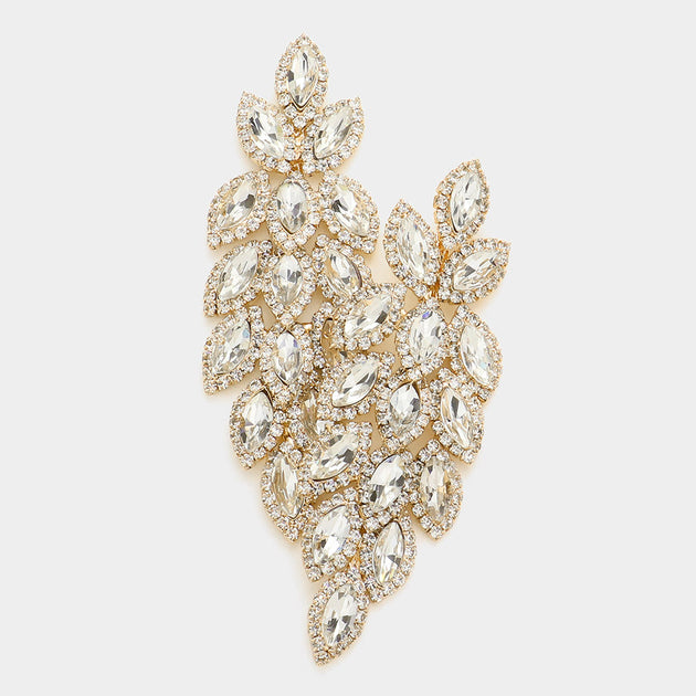FASHNZFAB Leaf Cluster Marquise Evening Earrings Blue 5
