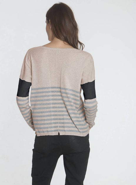 LABEL+thread Lindsey Stripe Vee Long Sleeve Tee Beige XSmall 3