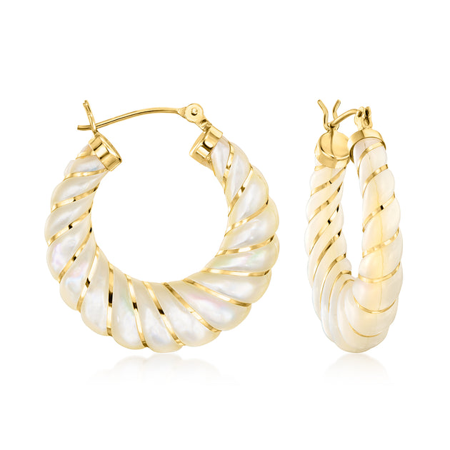 Ross-Simons Mother-Of-Pearl Hoop Earrings Silver 2