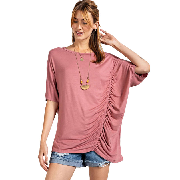 TRUEDAMES Loose Fit Ruched Top Brown Large 4