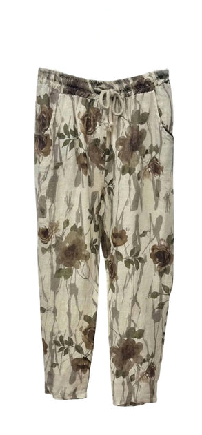 Venti6 Rose Print Drawstring Joggers Beige Small 2
