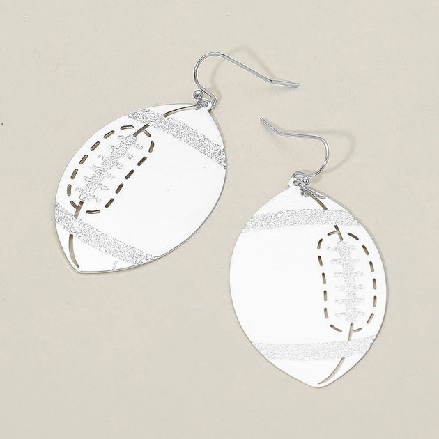 FASHNZFAB Metal Cutout Football Dangle Earrings Silver 2