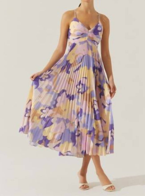 ASTR Blythe Floral Plisse Midi Dress In Purple Multi