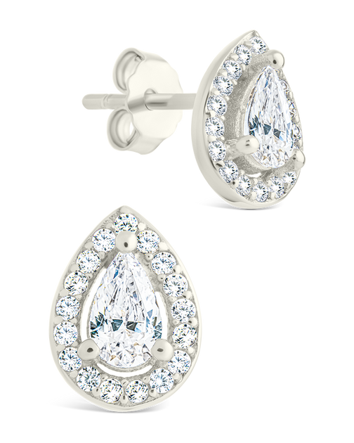 Sterling Forever Pear Cut Halo Studs Silver 2