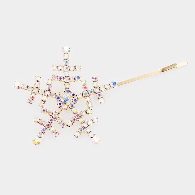 FASHNZFAB Bubble Stone Snowflake Hair Bobby Pin Silver 7