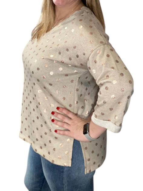 honeyme Dot Tunic Top Beige 3X 3