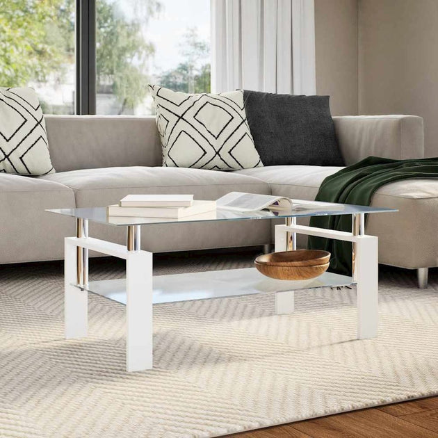 VidaXL Coffee Table White and Transparent Tempered Glass 4