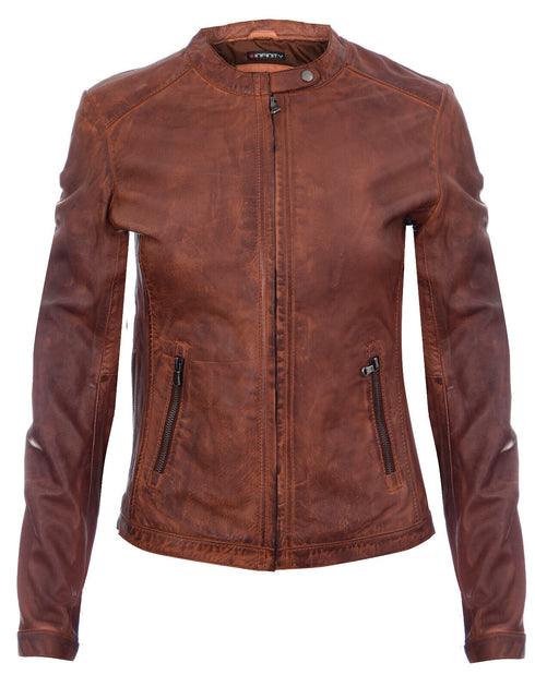 Infinity Prague Womens Leather Biker Jacket Brown XXXL 2