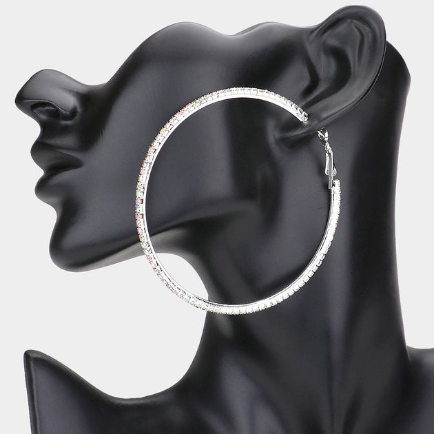 FASHNZFAB Crystal Rhinestone Hoop Earrings Black 4