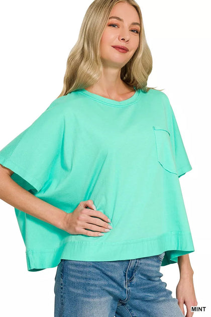 TRUEDAMES Exposed Seam Boxy Top Green Small/Medium 3