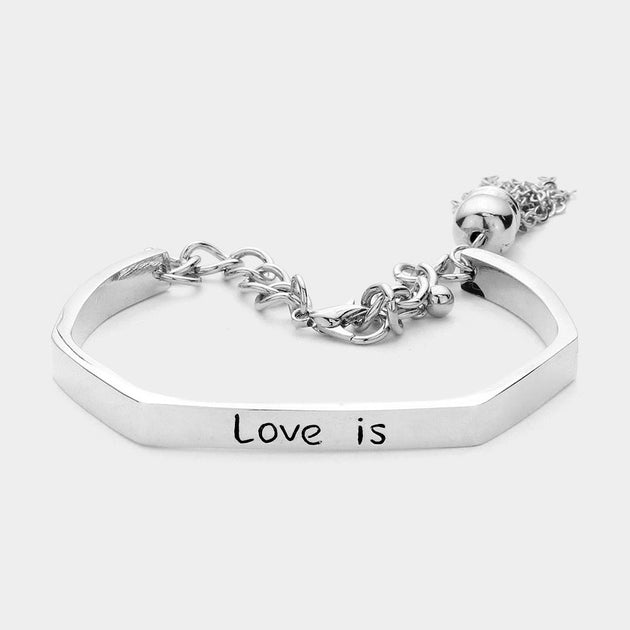 FASHNZFAB Love is Message Metal Tassel Bracelet Silver One Size 2