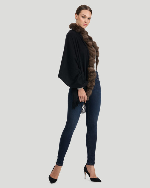 Gorski Knit Ruffle Cashmere Stole Sable Black One Size 4