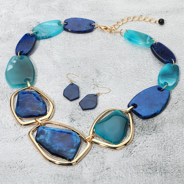 FASHNZFAB Geometric Link Statement Necklace Orange 4
