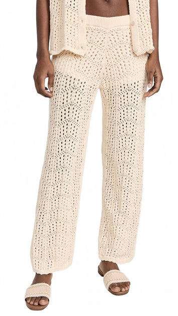 Line and Dot Poppie Crochet Knit Pants Beige Medium 2
