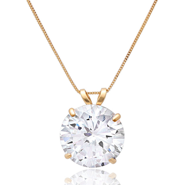 MaxColor Solitaire Cubic Zirconia Pendant Necklace Silver 3