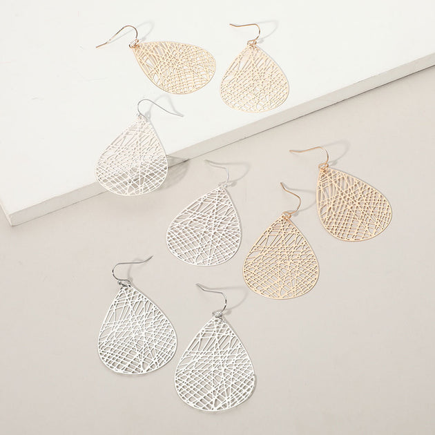 FASHNZFAB Filigree Teardrop Dangle Earrings Silver 5