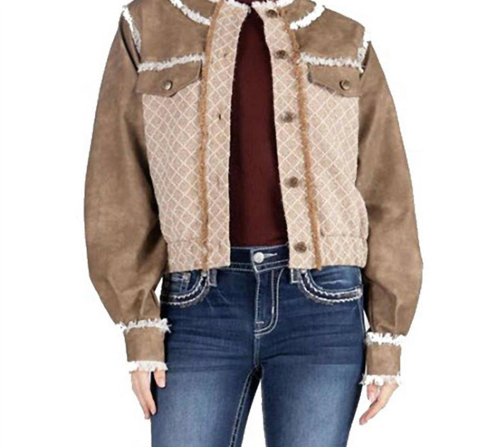 Miss Me Faux Leather Jacket Beige Small 2