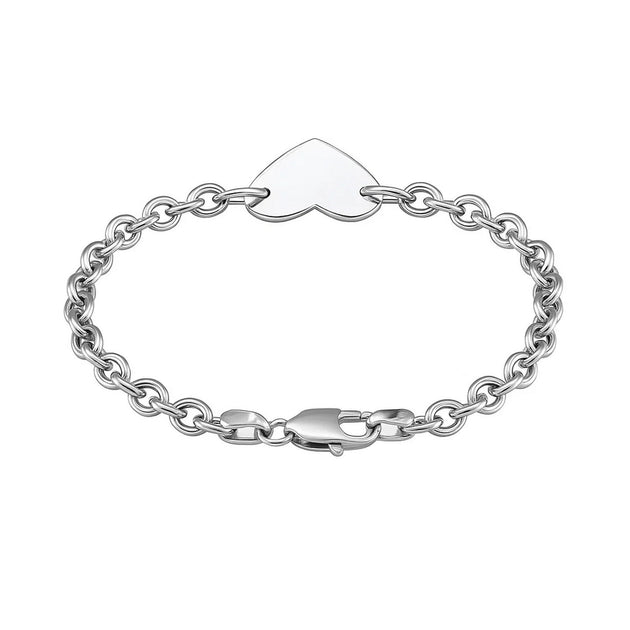 Sterling Silver Flat Heart Station Chain Bracelet Silver 4