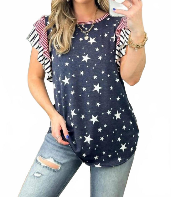 Lovesoft Striped Star Print T-Shirt Blue Small 2