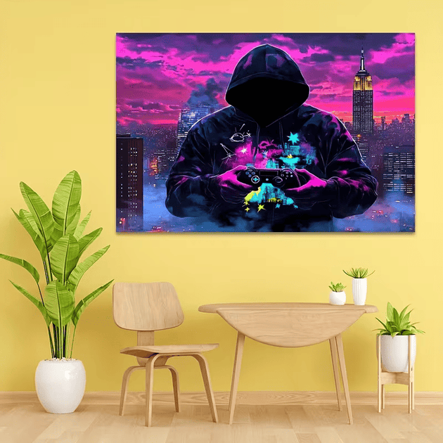 SENROTINI 2D Flat Fluorescent Tapestry Mysterious Man Game Controller Print 92x72in 3