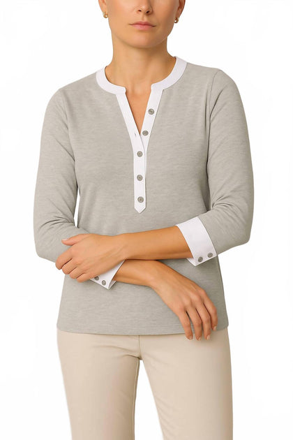 E.L.I. Monterey Two-Toned Henley Top Multi Small 2