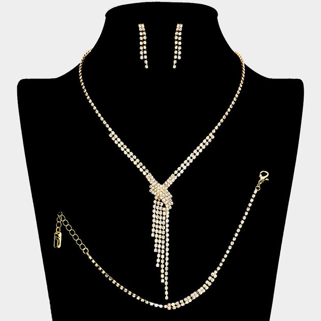 FASHNZFAB Fringe V Shape Jewelry Set Black 3