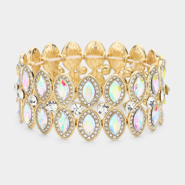 FASHNZFAB Marquise Stone Accented Stretch Bracelet Green 4