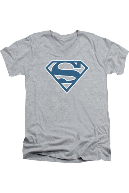 Gildan Superman Shield V-Neck T-Shirt Grey Small 2