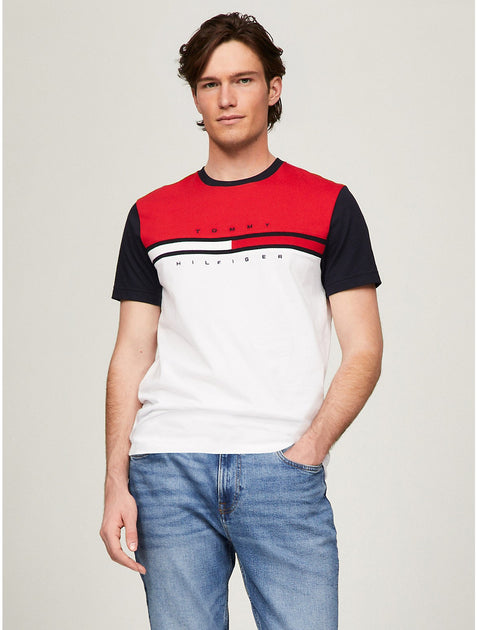 Tommy Hilfiger Herren Colorblock Flag Stripe Logo T-Shirt Weiß Medium 2