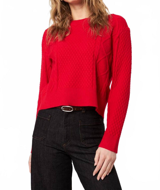 JOHN + JENN Julien Cable Knit Crop Sweater Red Large 2