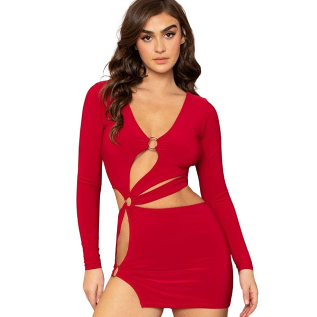 TRUEDAMES Metal Ring Cutout Mini Dress Blue Medium 2