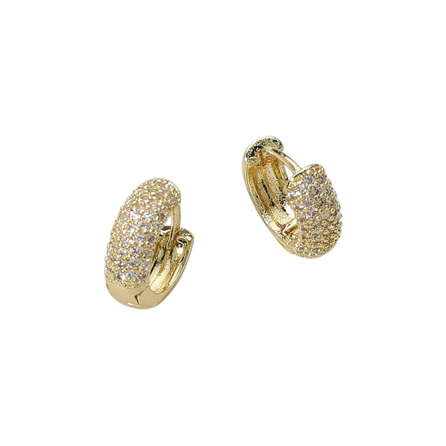 FASHNZFAB CZ Stone Paved Huggie Hoop Earrings Silver 4