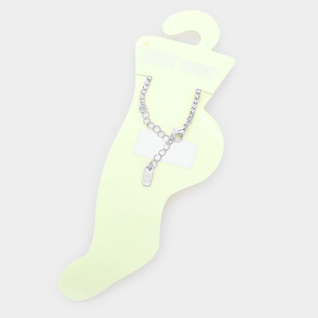FASHNZFAB Teardrop Stone Accented Anklet Silver 4