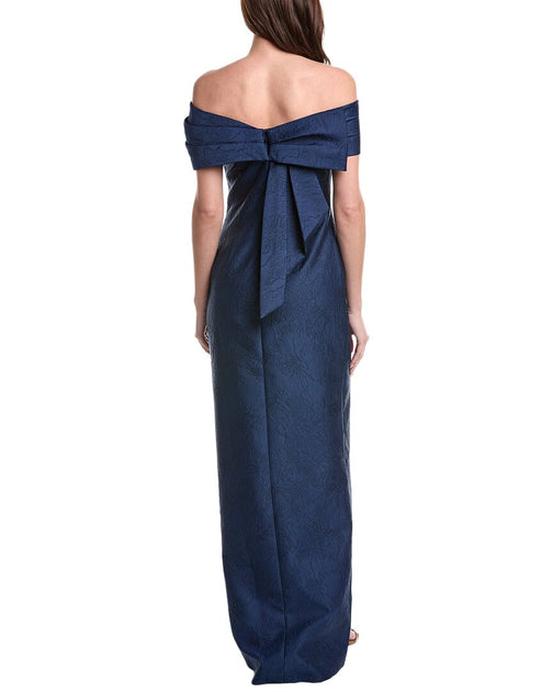 Teri Jon Jacquard Asymmetrical Bow Gown Size 6