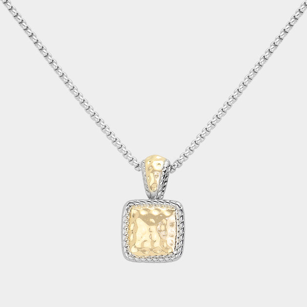 FASHNZFAB Square Hammered Metal Pendant Necklace Gold One Size 2