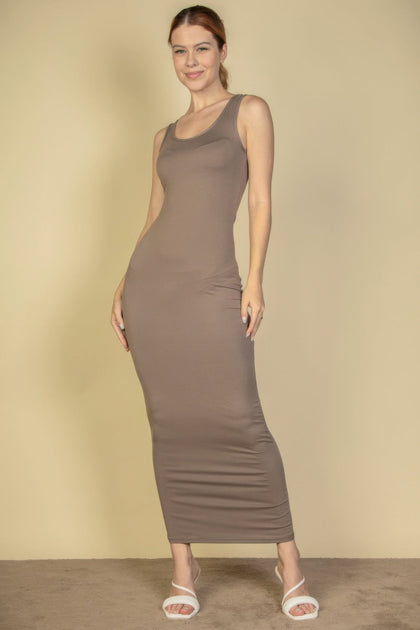 TRUEDAMES Solid Basic Maxi Dress Brown Medium 4