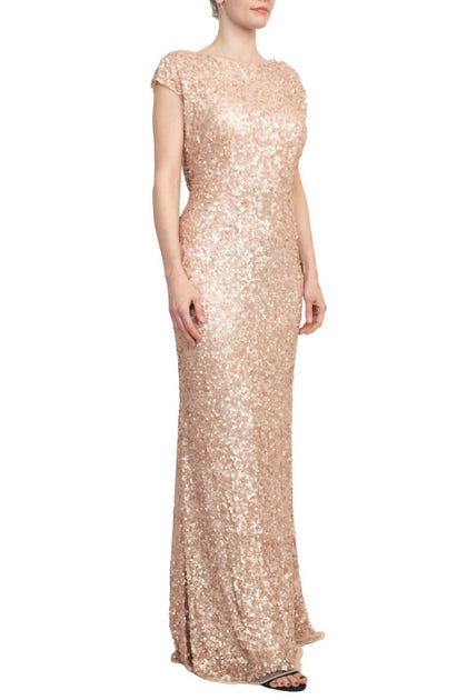 Primavera Maxi Sheath Dress Rose Gold US 2 4