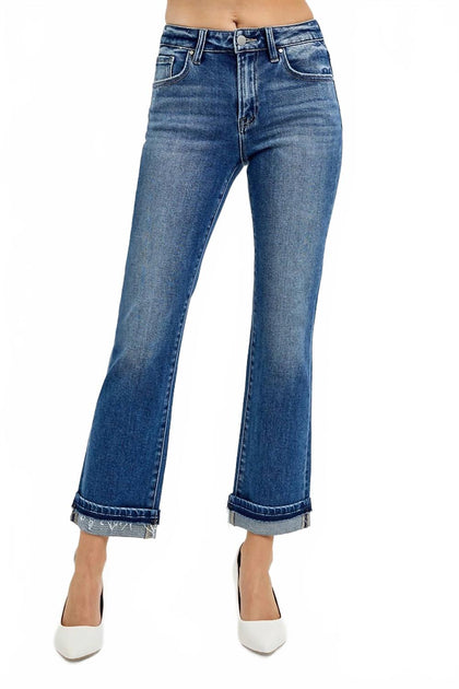 RISEN Mid Rise Ankle Straight Cuffed Jeans Blue 27 2