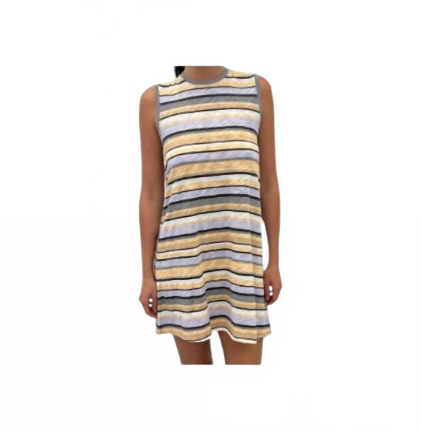 ATM Sleeveless Striped Muscle Dress Beige Small 3