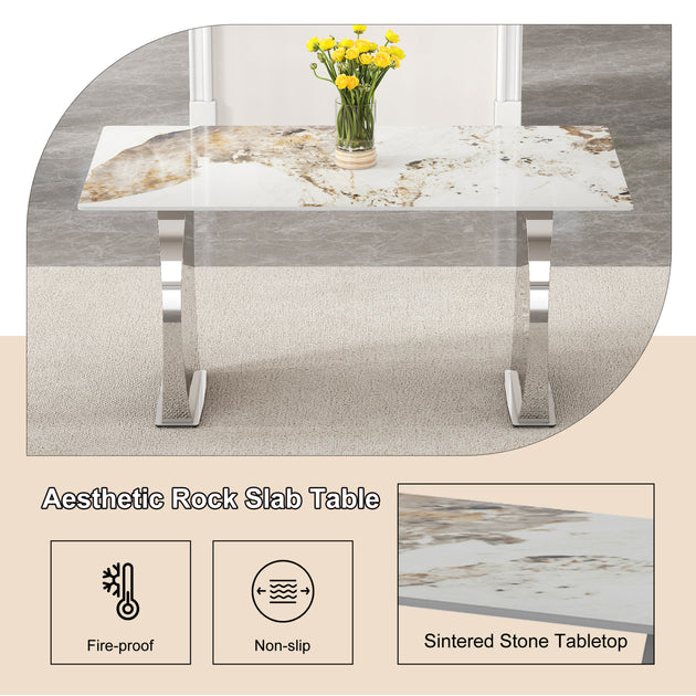 Streamdale Pandora Stone Dining Table Set Gray 4