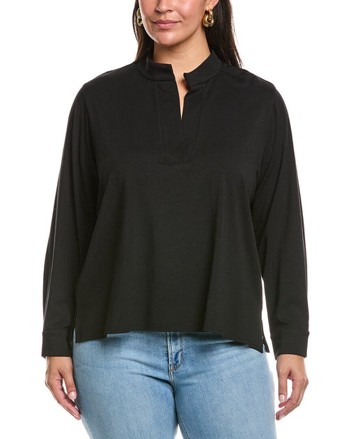 EILEEN FISHER Mandarin Collar Top Black XLarge 2
