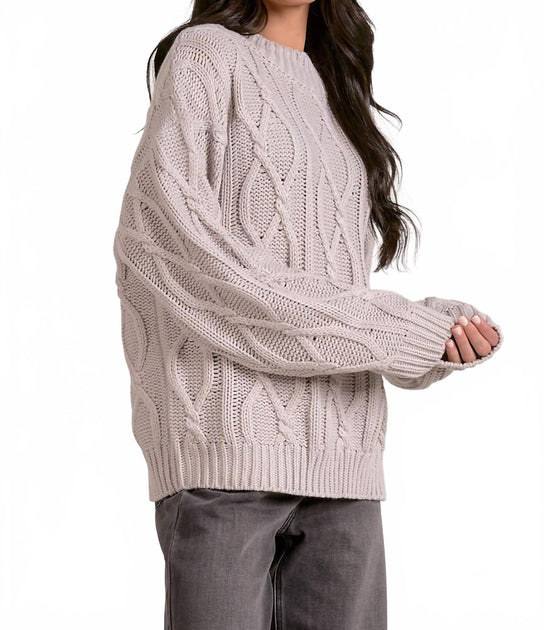 ELAN Crewneck Cable Knit Sweater Grey Small 3