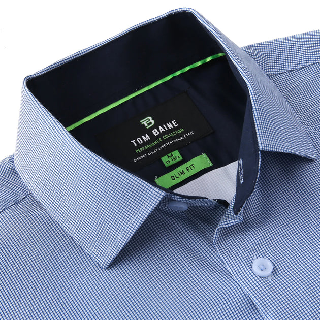 Tom Baine Slim Fit Performance Long Sleeve Plaid Shirt Blue Large 4