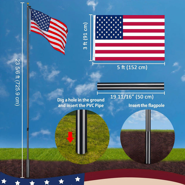SENROTINI Sectional Flag Pole Kit Black 25-ft 4